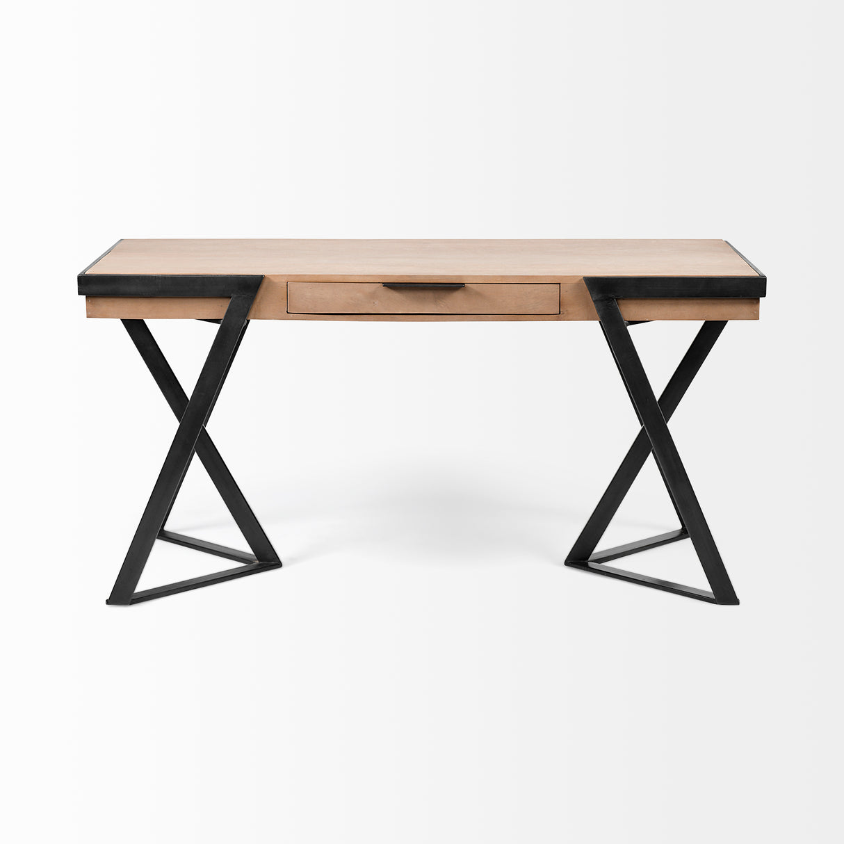 Steinbeck 61L x 28.75W x 30H Light Brown Wooden Iron Frame Office Desk from Mercana - Luna Furniture