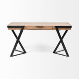 Steinbeck 61L x 28.75W x 30H Light Brown Wooden Iron Frame Office Desk from Mercana - Luna Furniture