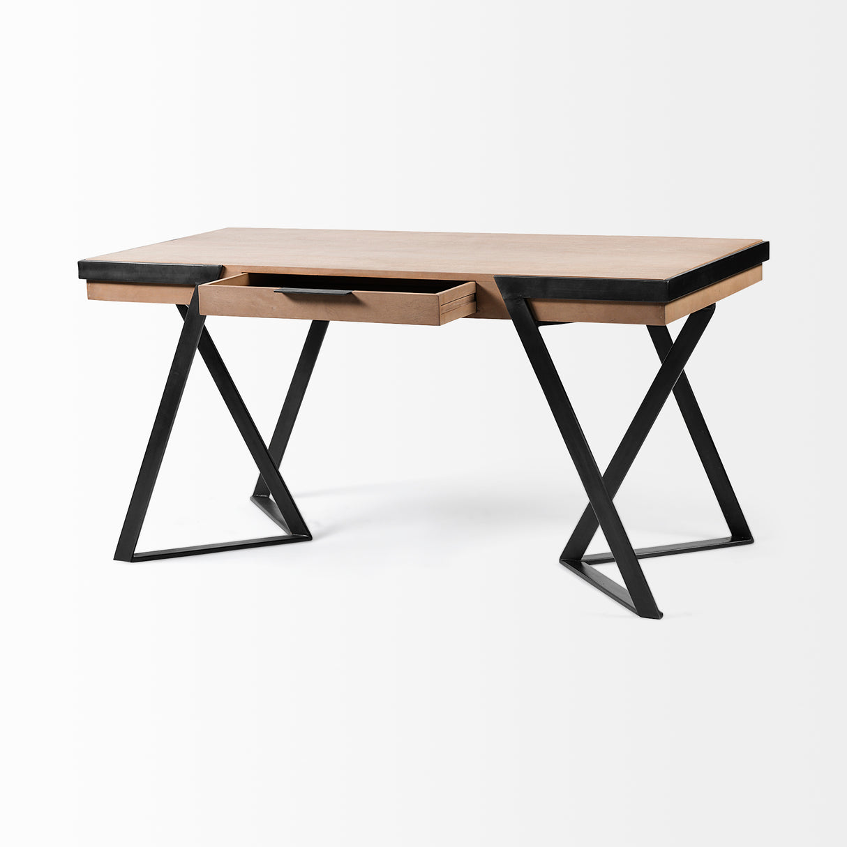 Steinbeck 61L x 28.75W x 30H Light Brown Wooden Iron Frame Office Desk from Mercana - Luna Furniture