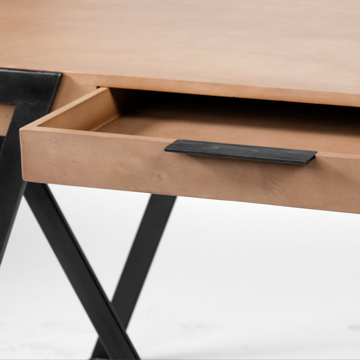 Steinbeck 61L x 28.75W x 30H Light Brown Wooden Iron Frame Office Desk from Mercana - Luna Furniture