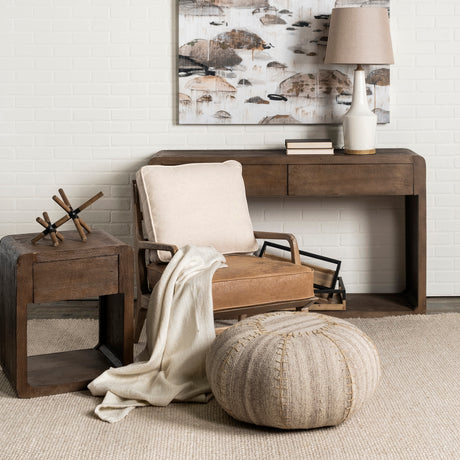 Harman II Cream Fabric and Brown Leather Seat Accent Chair from Mercana - Luna Furniture