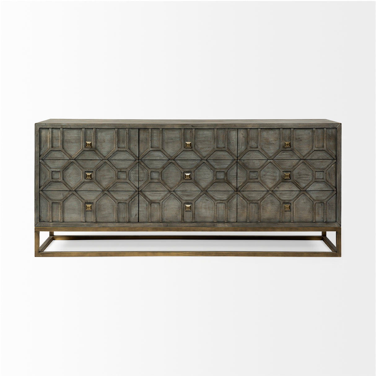 Genevieve II 70x15.8 Gray Fir Veneer W/Gold Metal Frame Base 9 Drawer Sideboard from Mercana - Luna Furniture