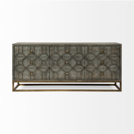 Genevieve II 70x15.8 Gray Fir Veneer W/Gold Metal Frame Base 9 Drawer Sideboard from Mercana - Luna Furniture