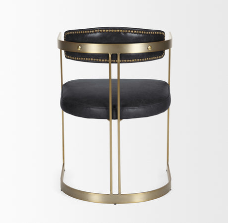 Hollyfield II Black Leather Seat Gold Iron Frame Dining Chair from Mercana - Luna Furniture