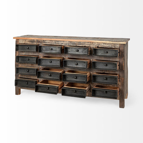 Wilton I 63x16 Reclaimed Wood and Metal 16 Drawer Sideboard from Mercana - Luna Furniture