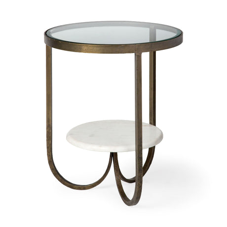 Reinhardt II 20" Round Glass Top Metal and Marble Detail End/Side Table from Mercana - Luna Furniture
