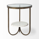 Reinhardt II 20" Round Glass Top Metal and Marble Detail End/Side Table from Mercana - Luna Furniture