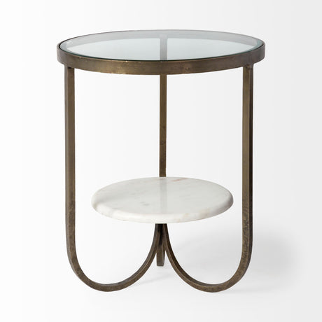 Reinhardt II 20" Round Glass Top Metal and Marble Detail End/Side Table from Mercana - Luna Furniture
