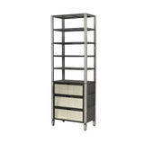 Sunnyvale 32L x 18W x 90H Dark Brown Solid Wood and Mirrored Glass Four Shelf Shelving Unit from Mercana - Luna Furniture