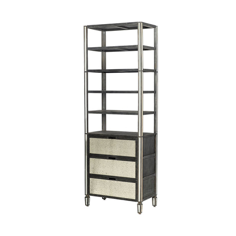 Sunnyvale 32L x 18W x 90H Dark Brown Solid Wood and Mirrored Glass Four Shelf Shelving Unit from Mercana - Luna Furniture