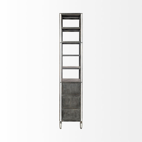 Sunnyvale 32L x 18W x 90H Dark Brown Solid Wood and Mirrored Glass Four Shelf Shelving Unit from Mercana - Luna Furniture
