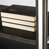 Sunnyvale 32L x 18W x 90H Dark Brown Solid Wood and Mirrored Glass Four Shelf Shelving Unit from Mercana - Luna Furniture