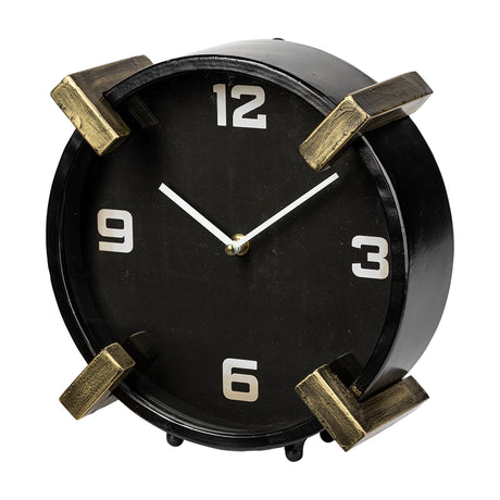 Agar Black Metal Round Table Clock from Mercana - Luna Furniture