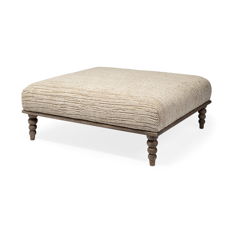 Alder I 42L x 42W Upholstered Cream Seat With Brown Wooden Base Accent Bench from Mercana - Luna Furniture