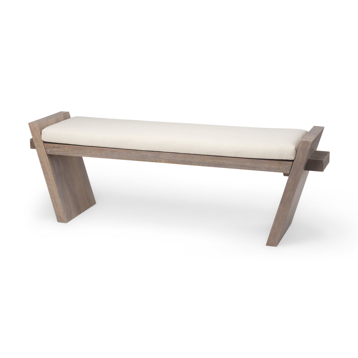 Elaine I 58L x 14.75W x 20H Brown Wood Upholstered Cream Seat Entryway Bench from Mercana - Luna Furniture