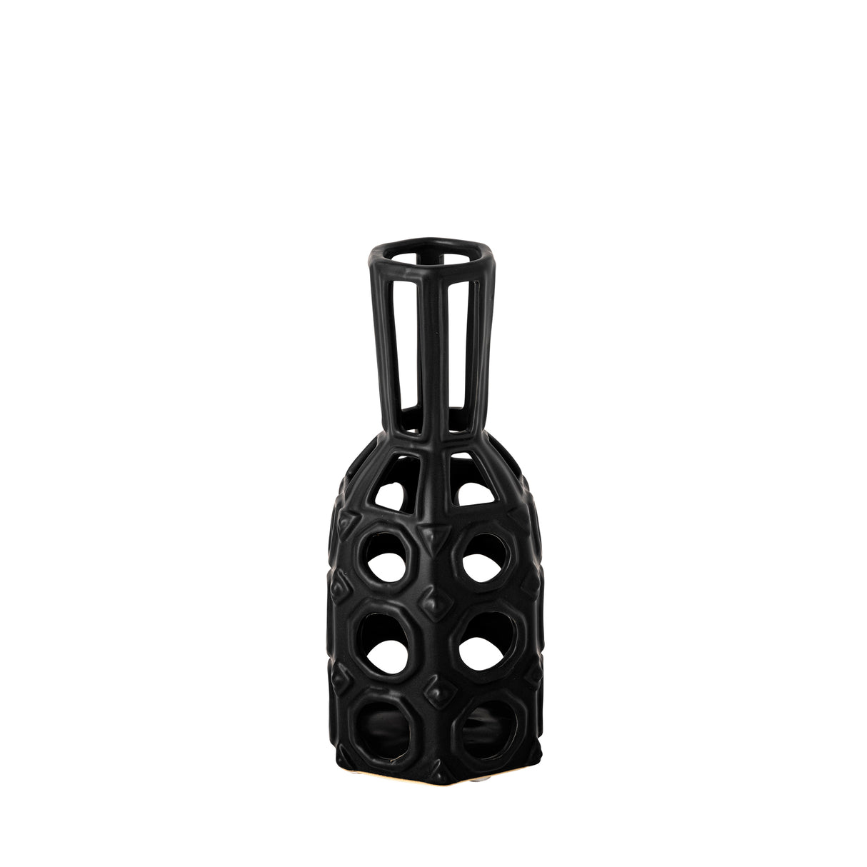 Brunel Small Black Drum-Shaped Ceramic Vase from Mercana - Luna Furniture