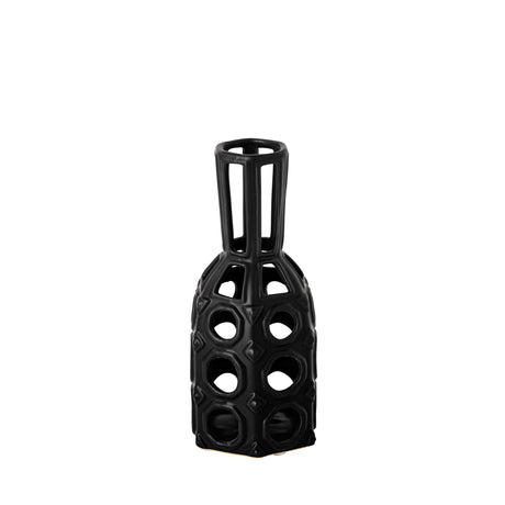 Brunel Small Black Drum-Shaped Ceramic Vase from Mercana - Luna Furniture