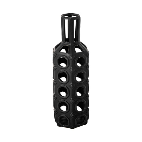 Brunel Large Black Drum-Shaped Ceramic Vase from Mercana - Luna Furniture