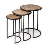 Glover (Set of 3) 20L x 20W Brown Wood Round Top W/Metal Nesting Accent Tables from Mercana - Luna Furniture