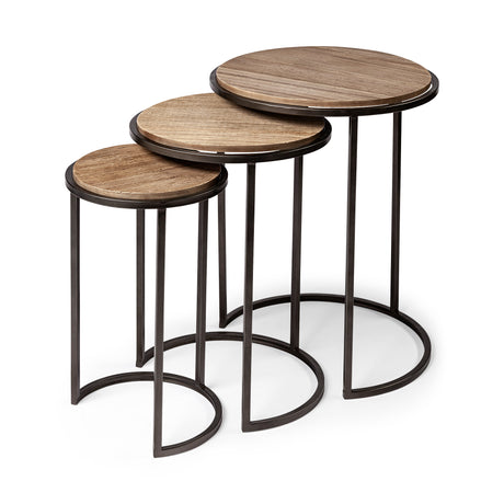 Glover (Set of 3) 20L x 20W Brown Wood Round Top W/Metal Nesting Accent Tables from Mercana - Luna Furniture