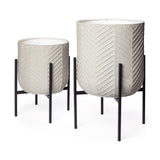 Mabel Set of Two 15.4 x 24.8 Eggshell Metal Top W/ Black Iron Base Plant Stands from Mercana - Luna Furniture