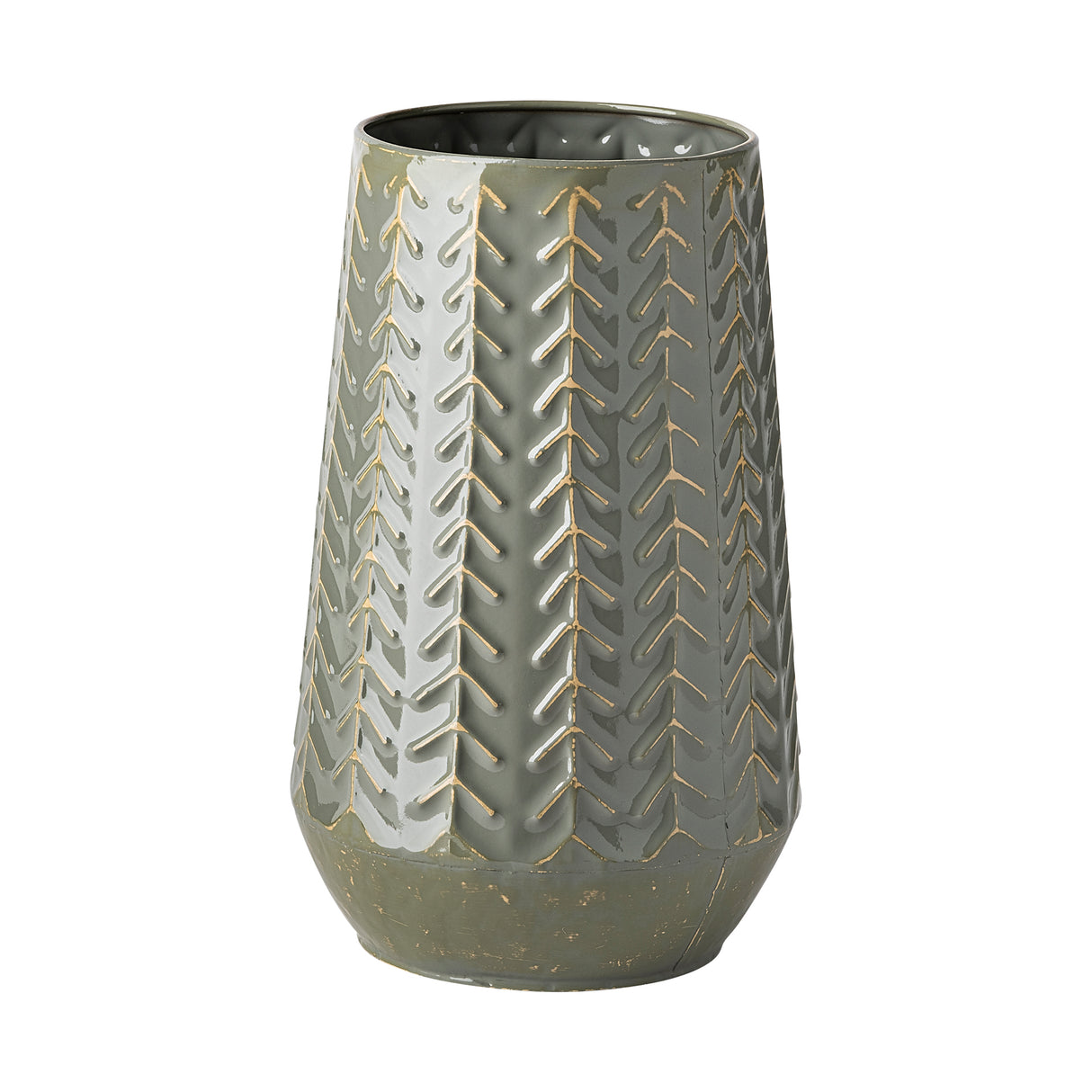 Gemma III Metal Glossy Green/Gray Chevron Vase from Mercana - Luna Furniture