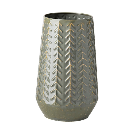 Gemma III Metal Glossy Green/Gray Chevron Vase from Mercana - Luna Furniture
