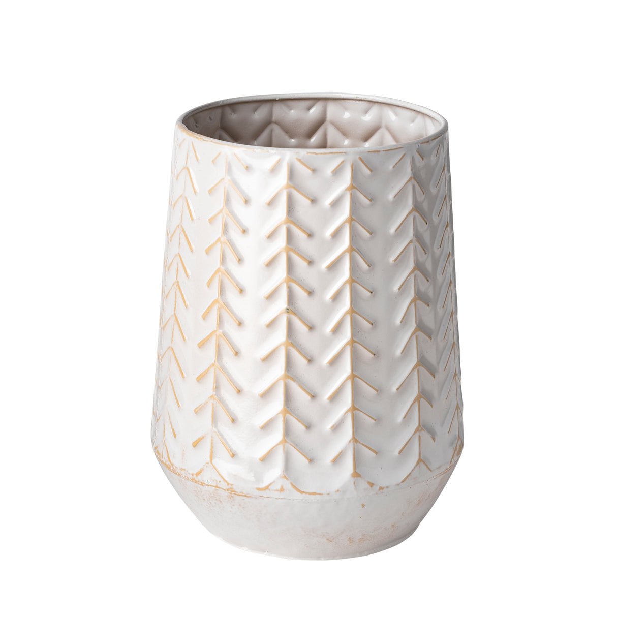 Gemma II Metal Glossy White Chevron Vase from Mercana - Luna Furniture