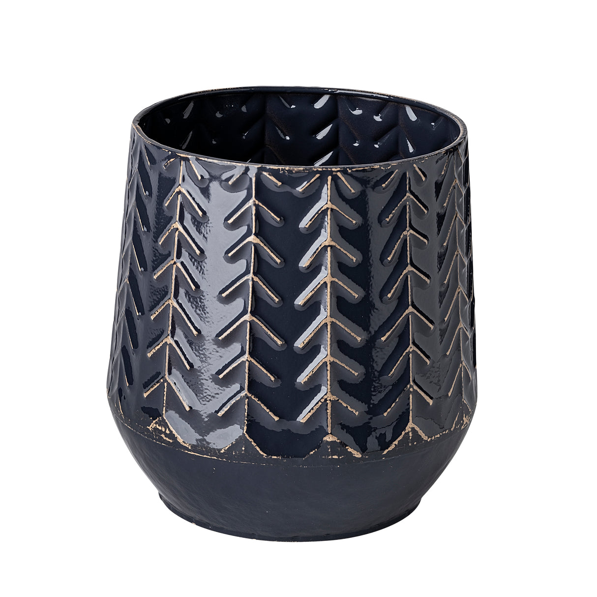 Gemma I Metal Glossy Dark Blue Chevron Vase from Mercana - Luna Furniture