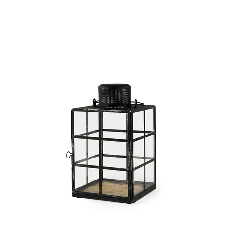 Gamfield 6.1L x 6.1W x 10.6H Small Black Metal and Glass Lantern from Mercana - Luna Furniture
