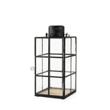 Gamfield 6.1L x 6.1W x 13.4H Medium Black Metal and Glass Lantern from Mercana - Luna Furniture