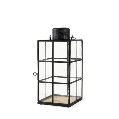 Gamfield 6.1L x 6.1W x 13.4H Medium Black Metal and Glass Lantern from Mercana - Luna Furniture