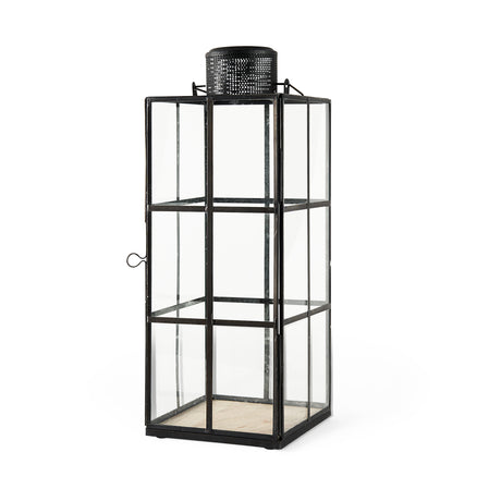 Gamfield 6.1L x 6.1W x 16.7H Large Black Metal and Glass Lantern from Mercana - Luna Furniture