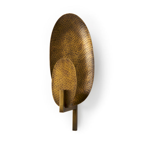 Clarence 7.0L x 5.3W x 17.0H Metal Hammered Gold Round Wall Sconce from Mercana - Luna Furniture