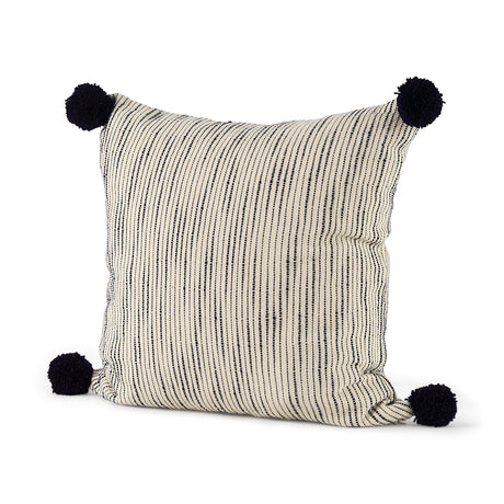 Krystal 20 x 20 Cream/Blue Pom Pom Decorative Pillow Cover from Mercana - Luna Furniture