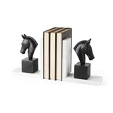 Hidalgo (Set of 2) 14L x 3W Black Majestic Horse Bookends from Mercana - Luna Furniture
