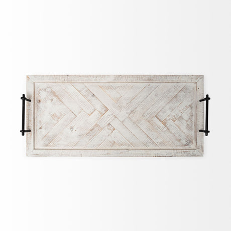 Alfred 35L x 16W Natural Wooden Herringbone Rectangular Tray from Mercana - Luna Furniture