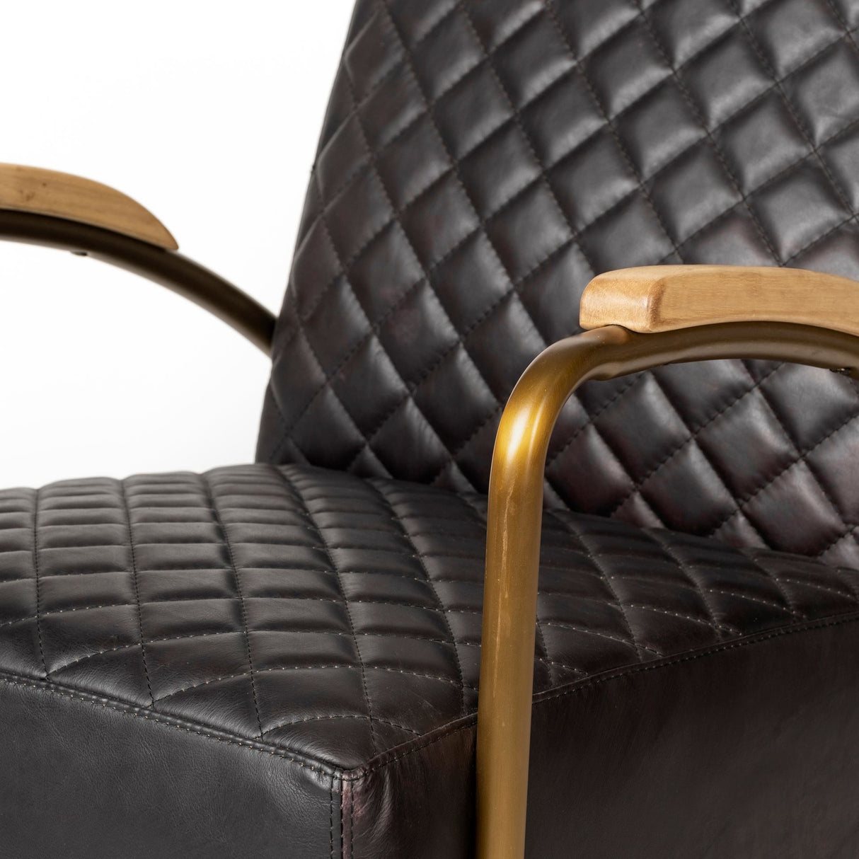 Horace I Black Leather Diamond Pattern w/Gold Iron Frame Accent Chair from Mercana - Luna Furniture