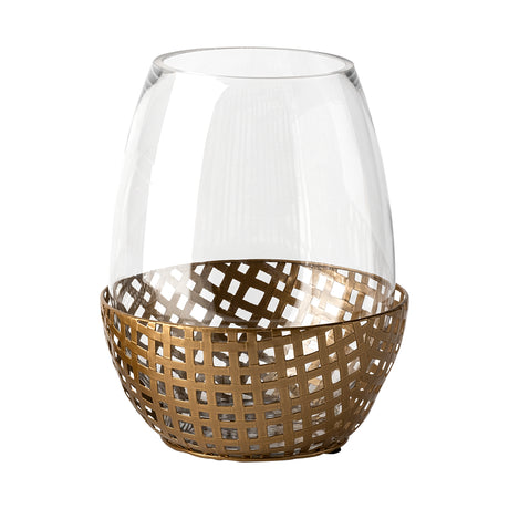 Reena II Large Gold Woven Metal Base Table Candle Holder from Mercana - Luna Furniture