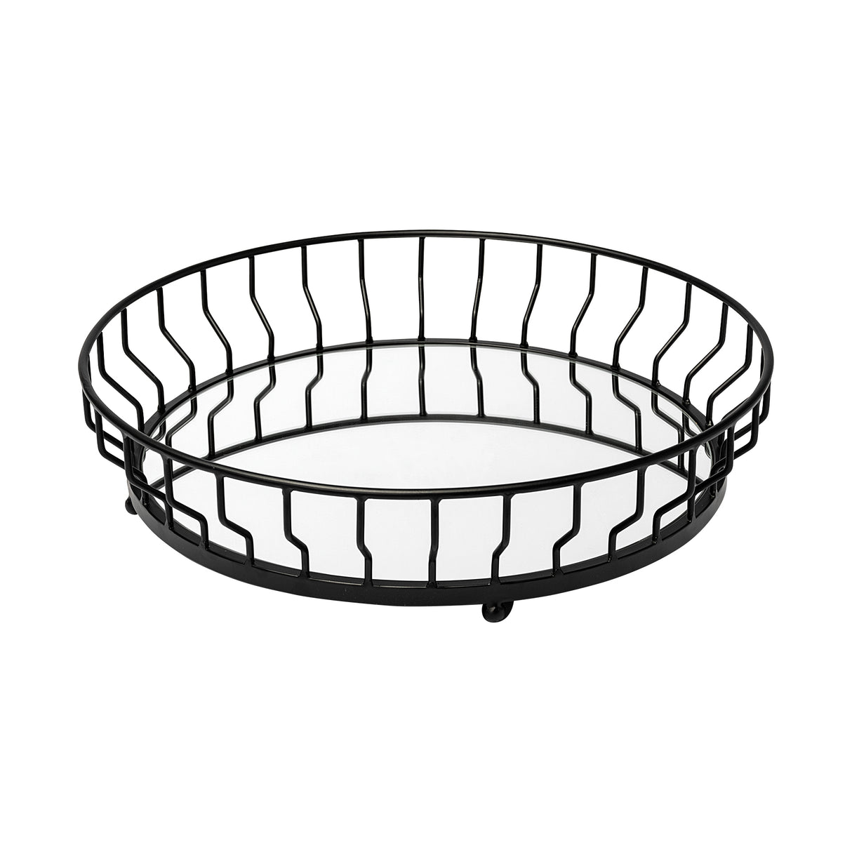 Helena 20L x 20W Black Metal Mirrored Bottom Round Serving Tray from Mercana - Luna Furniture