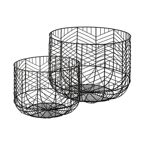 Idris Set of 2 Black Metal Geometric Mesh Bowls from Mercana - Luna Furniture