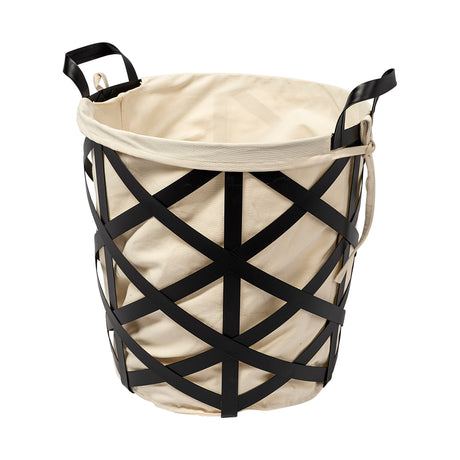 Liya 18L x 15W Black Metal Basket with Cream Fabric Liner from Mercana - Luna Furniture