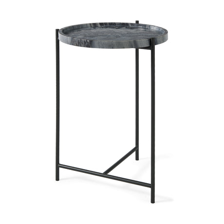 Stella 17L x 17W Gray Round Marble Top W/Black Base Accent Table from Mercana - Luna Furniture