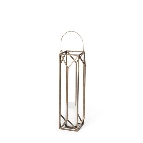 Ivy Small Gold Metal Geometric Cage Candle Holder Lantern from Mercana - Luna Furniture