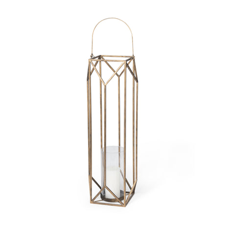Ivy Large Gold Metal Geometric Cage Candle Holder Lantern from Mercana - Luna Furniture