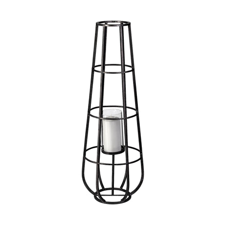 Bella Large Black Metal Cylindrical Cage Candle Holder Lantern from Mercana - Luna Furniture
