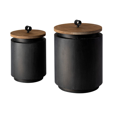 Cyril (Set of 2) Gray Metal W/ Brown Wood Lids Jars from Mercana - Luna Furniture