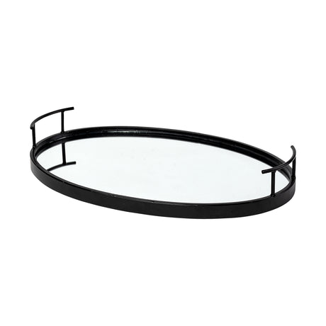 Ansel 20L x 14W Black Metal Mirrored Bottom Oval Serving Tray from Mercana - Luna Furniture