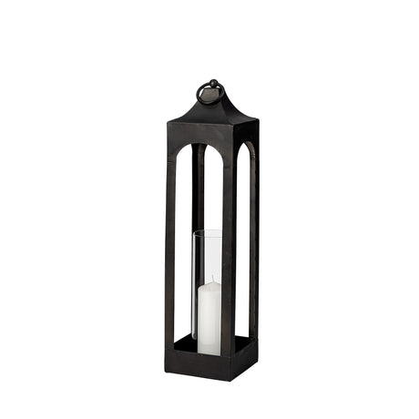 Ina Tall Charcoal Metal Candle Holder Lantern from Mercana - Luna Furniture