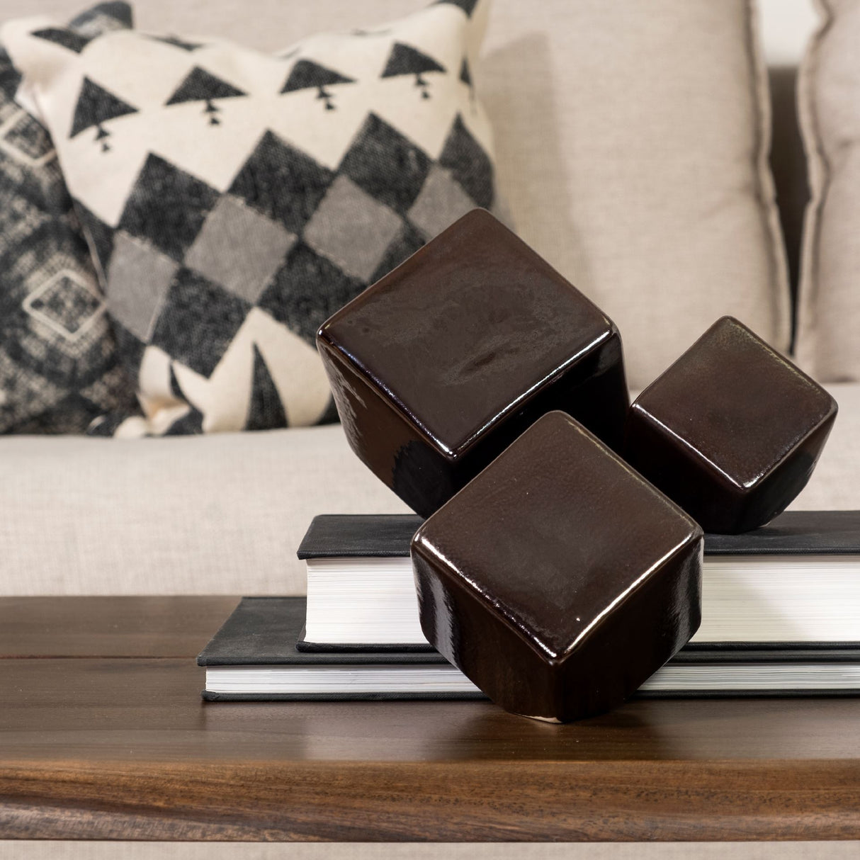 Mayweather (Set of 3) Black Geometric Ceramic Cubes from Mercana - Luna Furniture